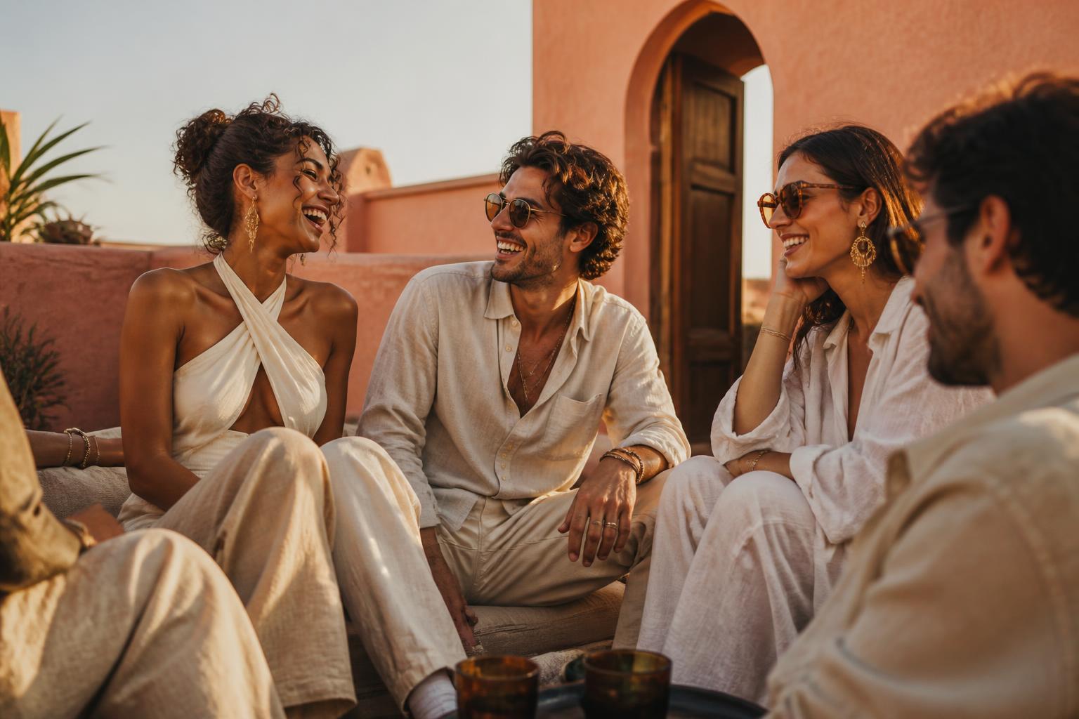 Amis profitant d'une terrasse à Marrakech